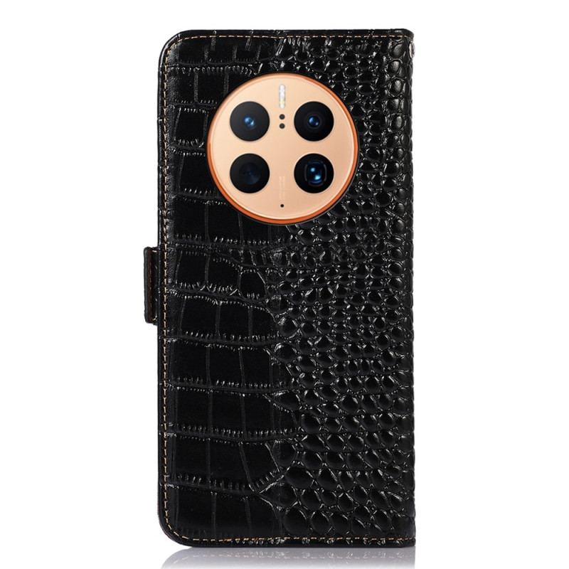 Capa Flip Para Huawei Mate 50 Pro Rfid Estilo Crocodilo