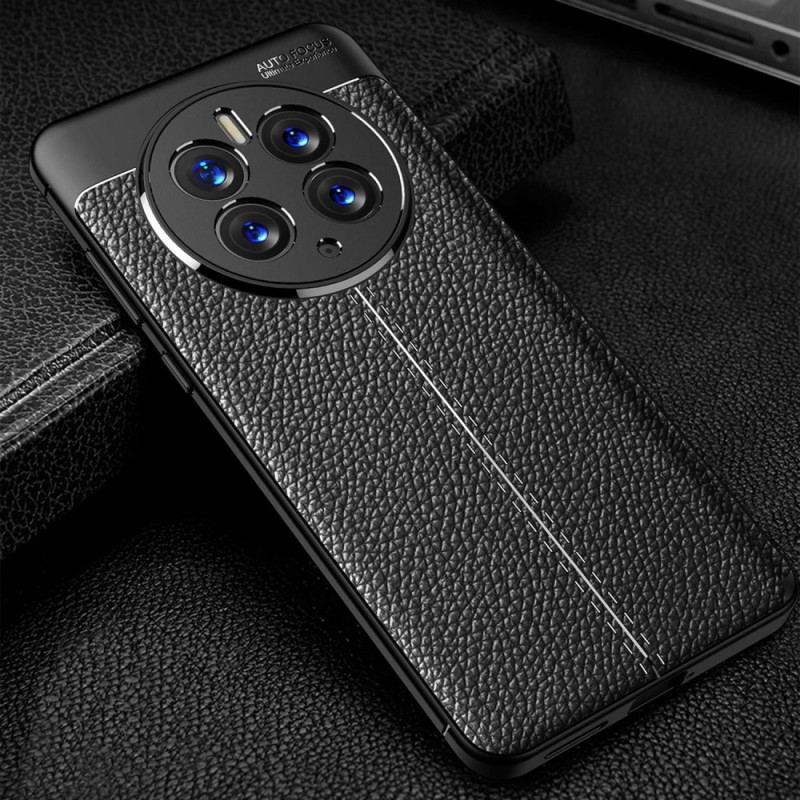 Capa Para Huawei Mate 50 Pro Linha Dupla Efeito Couro Litchi