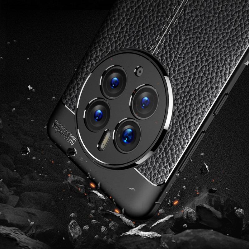 Capa Para Huawei Mate 50 Pro Linha Dupla Efeito Couro Litchi