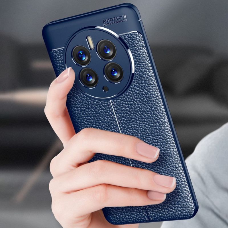 Capa Para Huawei Mate 50 Pro Linha Dupla Efeito Couro Litchi