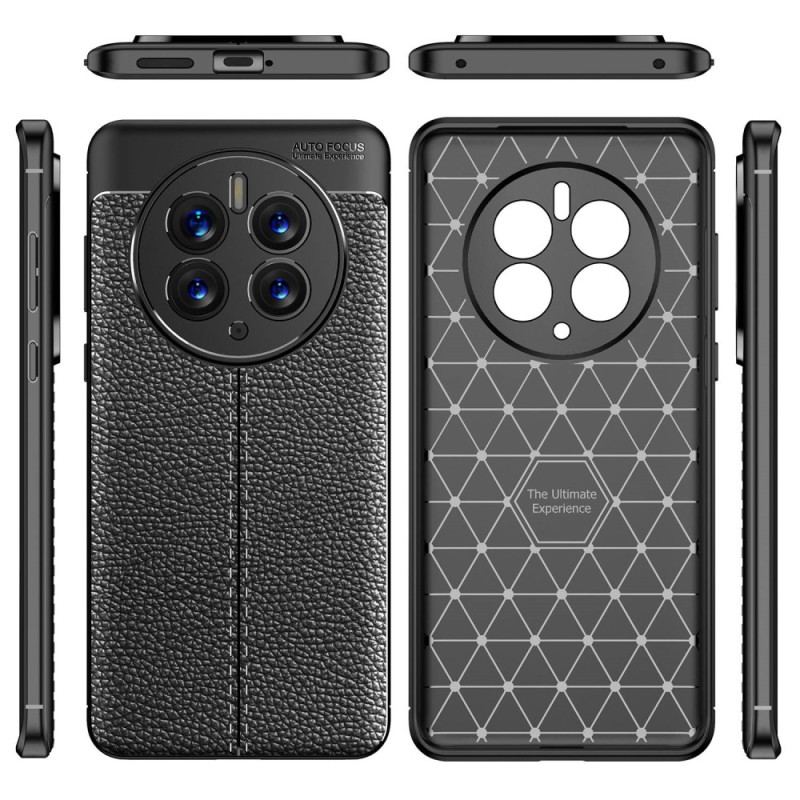 Capa Para Huawei Mate 50 Pro Linha Dupla Efeito Couro Litchi