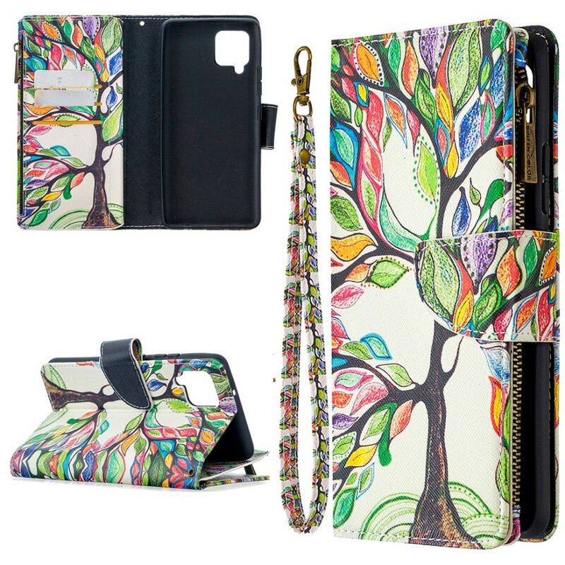 Capa De Couro Para Samsung Galaxy A42 5G Bolso De Árvore Com Zíper