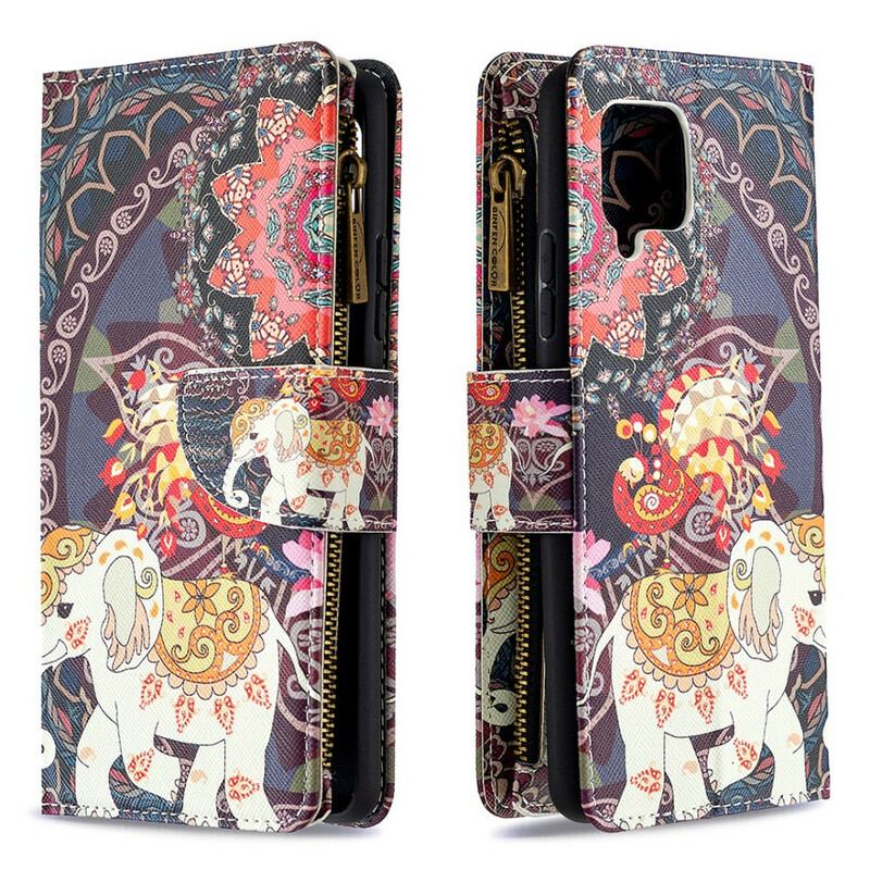 Capa De Couro Para Samsung Galaxy A42 5G Bolso Elefante Com Zíper