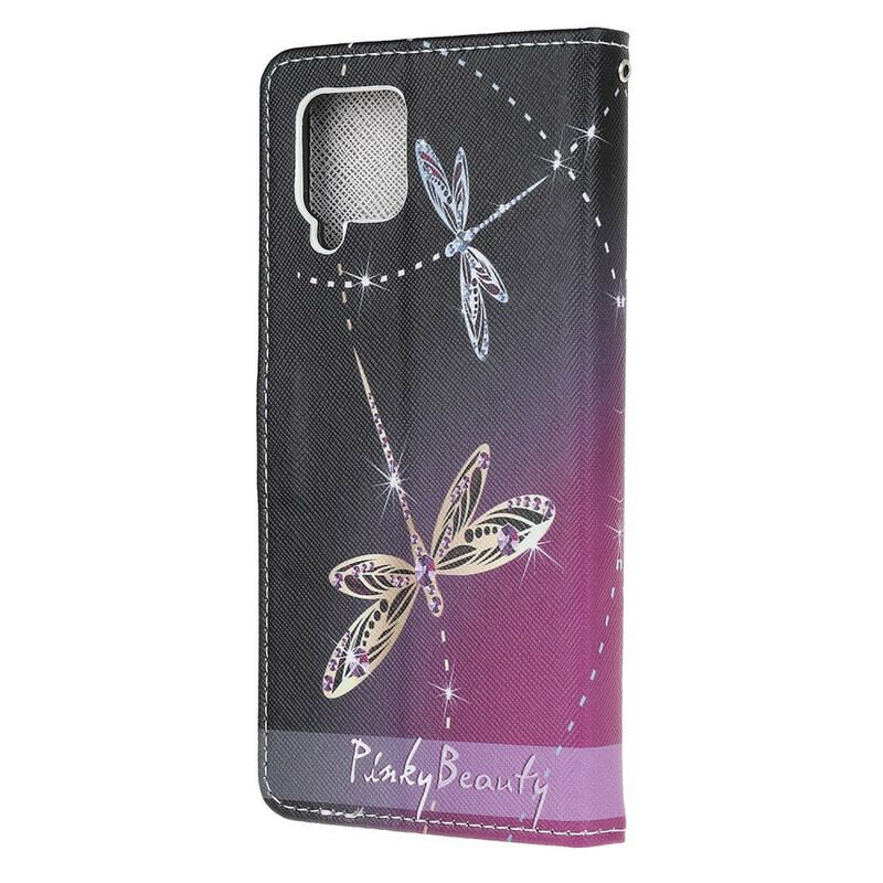 Capa De Couro Para Samsung Galaxy A42 5G De Cordão Libélulas Strappy