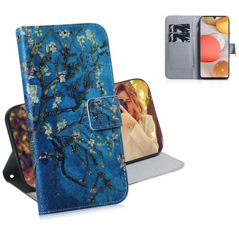 Capa De Couro Para Samsung Galaxy A42 5G Ramo De Árvore Florido