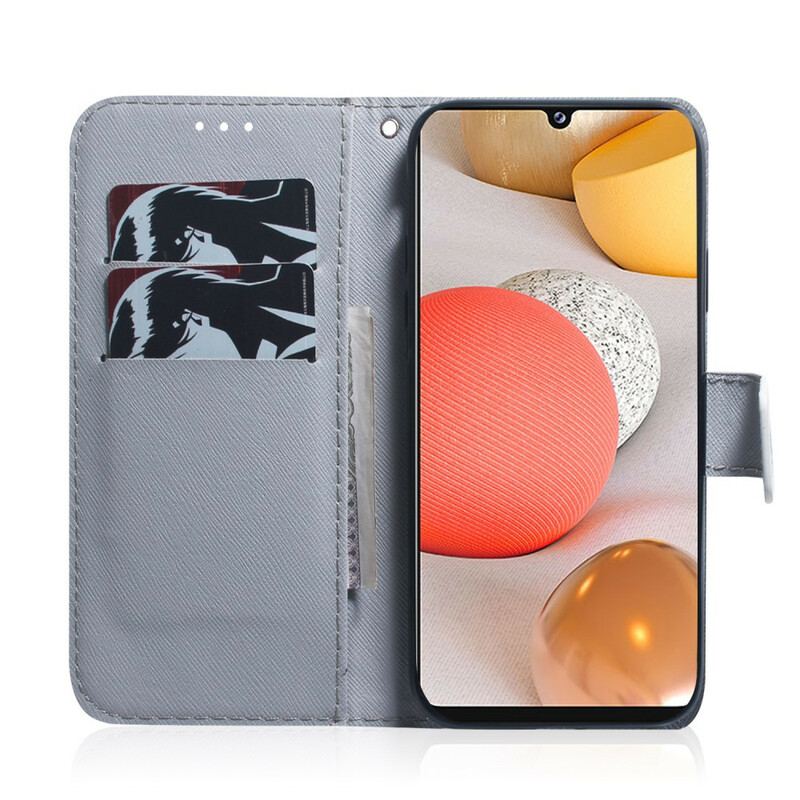Capa De Couro Para Samsung Galaxy A42 5G Ramo De Árvore Florido