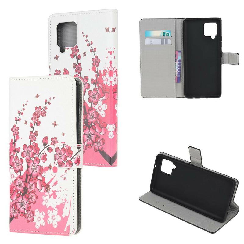 Capa Flip Para Samsung Galaxy A42 5G Flores Tropicais