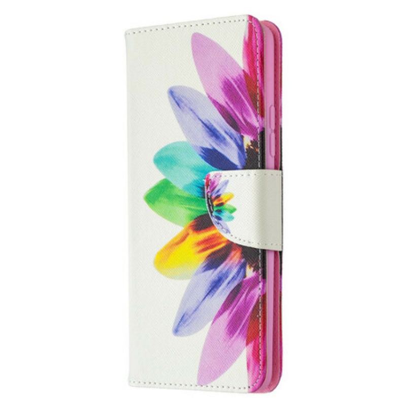 Capa Folio Para Samsung Galaxy A42 5G Flor Aquarela