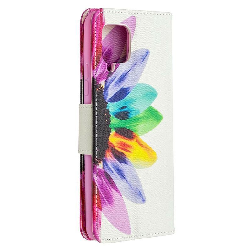 Capa Folio Para Samsung Galaxy A42 5G Flor Aquarela