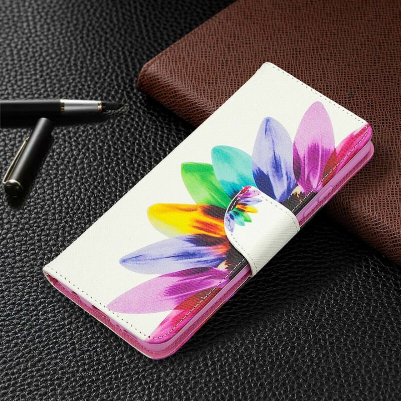 Capa Folio Para Samsung Galaxy A42 5G Flor Aquarela