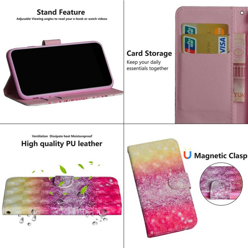 Capa Folio Para Samsung Galaxy A42 5G Gradiente Glitter Magenta