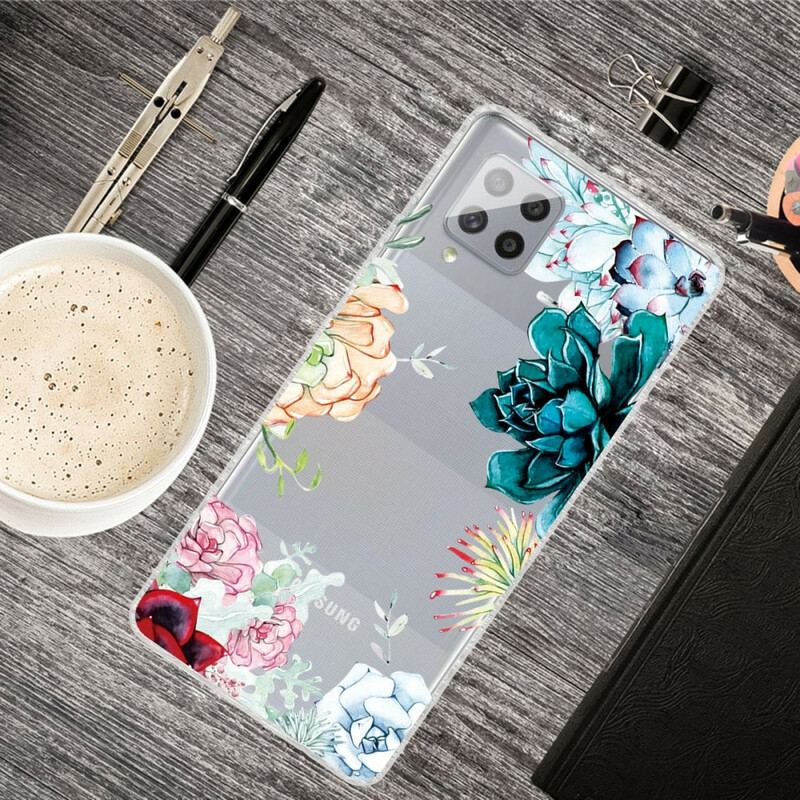 Capa Para Samsung Galaxy A42 5G Flores Em Aquarela Sem Costura