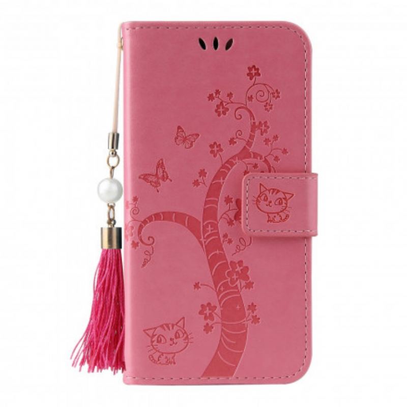 Capa Flip Para Huawei Mate 40 Pro De Cordão Árvore E Gato Com Cordão