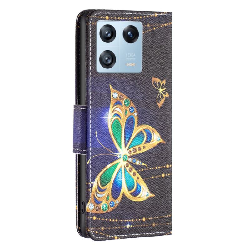 Capa De Couro Para Xiaomi 13 Pro Borboletas Preciosas
