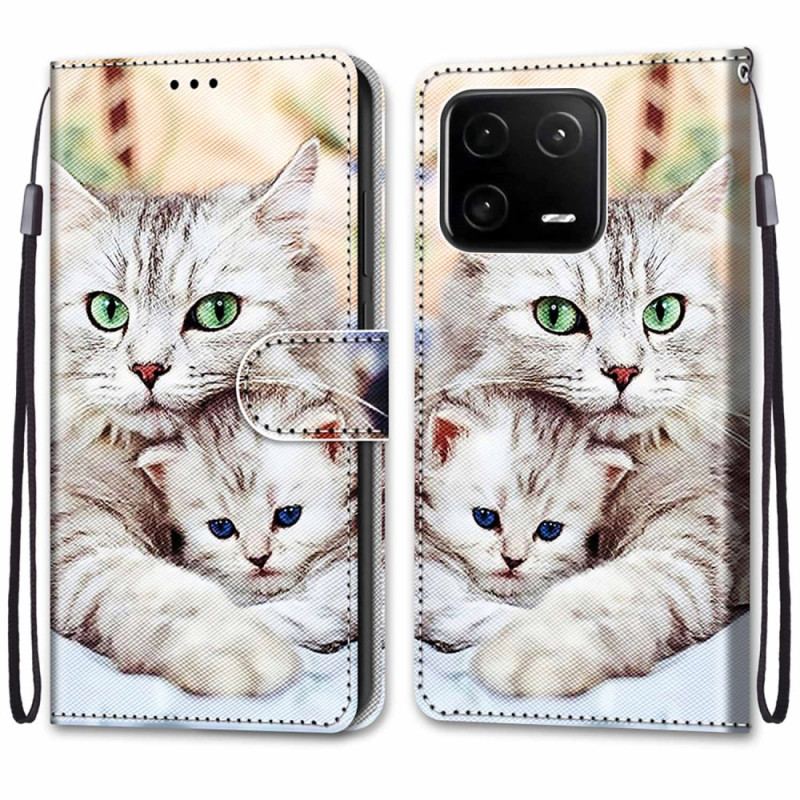 Capa De Couro Para Xiaomi 13 Pro Família De Gatos