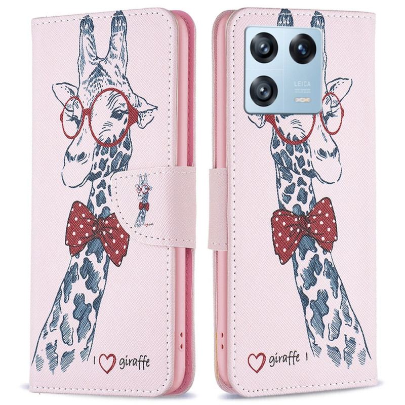 Capa De Couro Para Xiaomi 13 Pro Girafa Inteligente