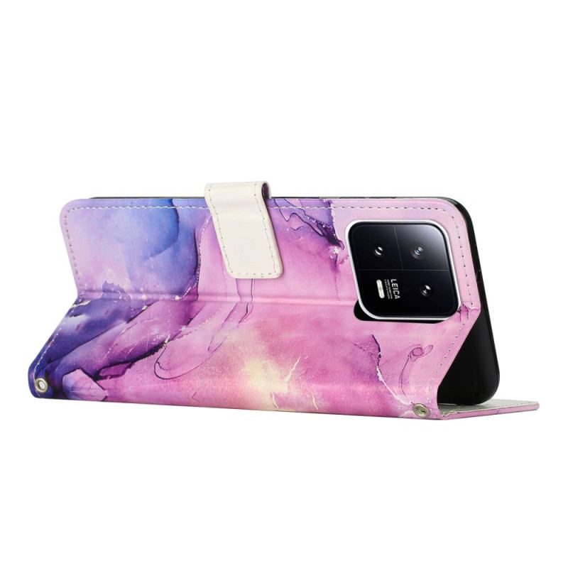 Capa Em Pele Para Xiaomi 13 Pro De Cordão Tira De Mármore