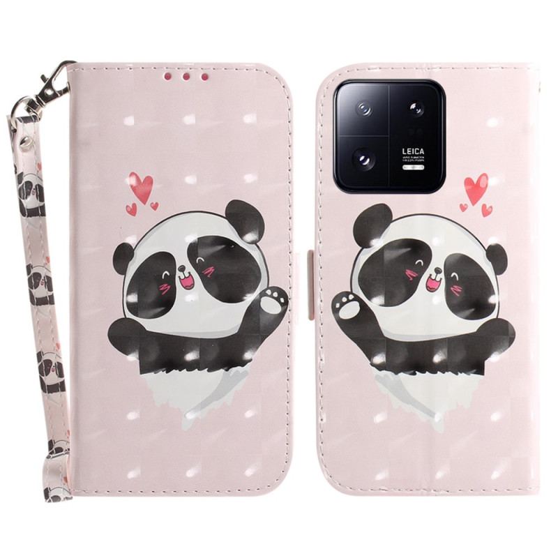 Capa Flip Para Xiaomi 13 Pro De Cordão Panda Love Com Cordão
