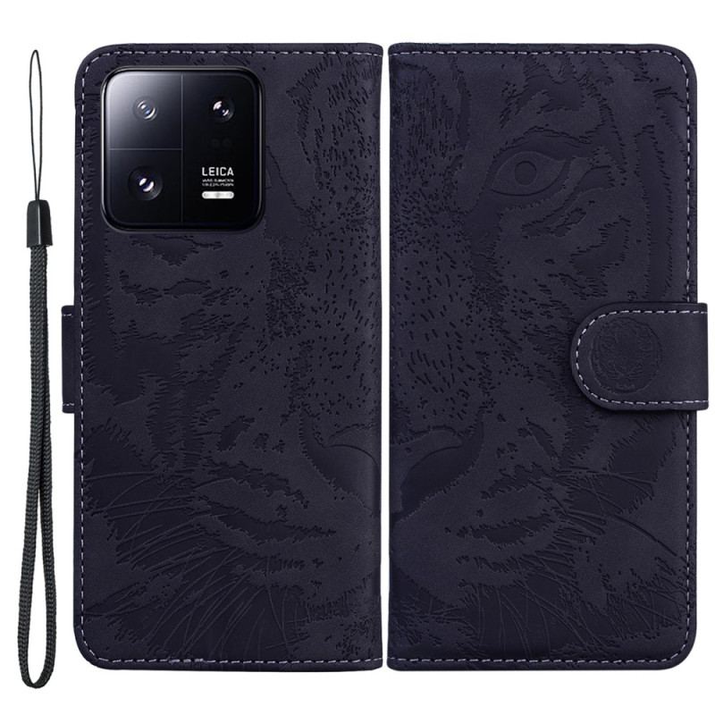 Capa Folio Para Xiaomi 13 Pro De Cordão Estampa Tigre Strappy