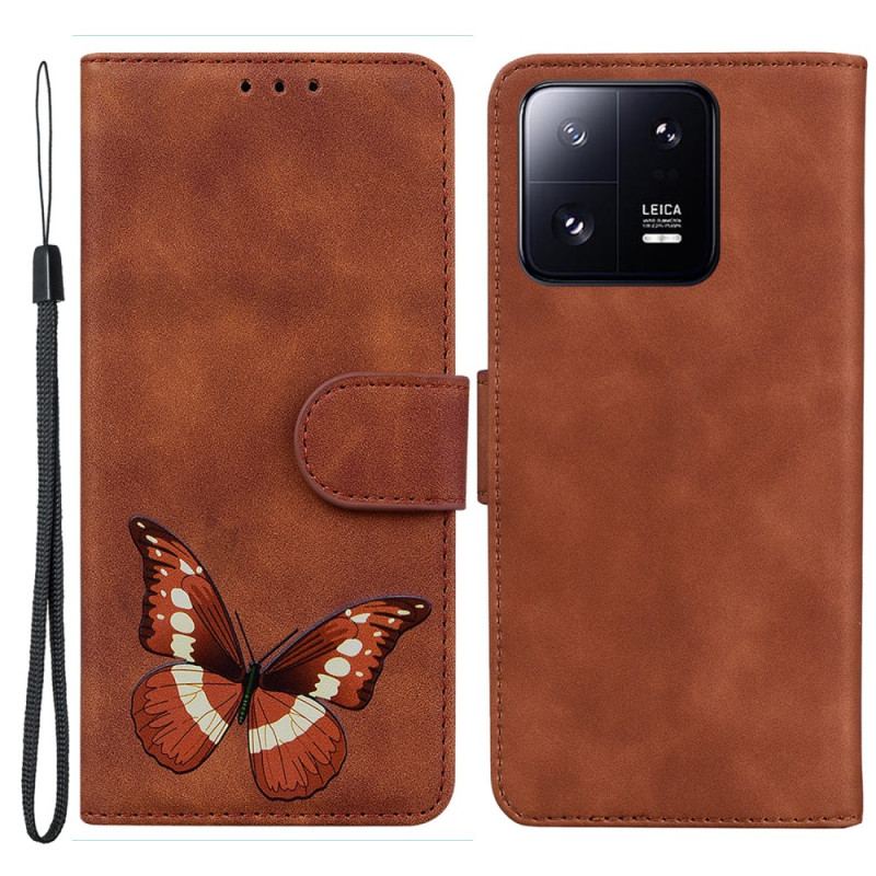 Capa Folio Para Xiaomi 13 Pro Desenho De Borboleta