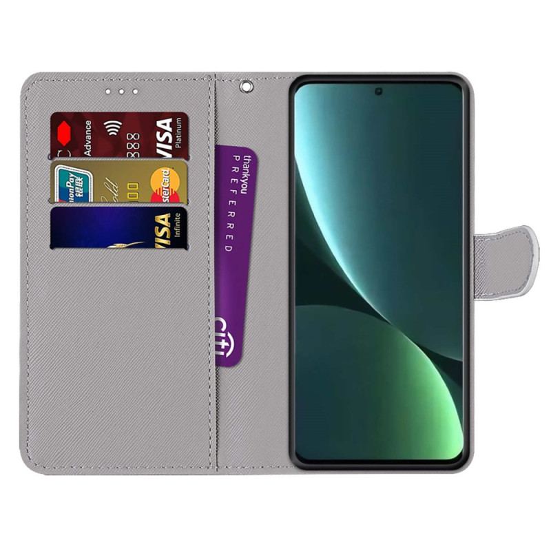 Capa Folio Para Xiaomi 13 Pro Gráfico Com Cordão