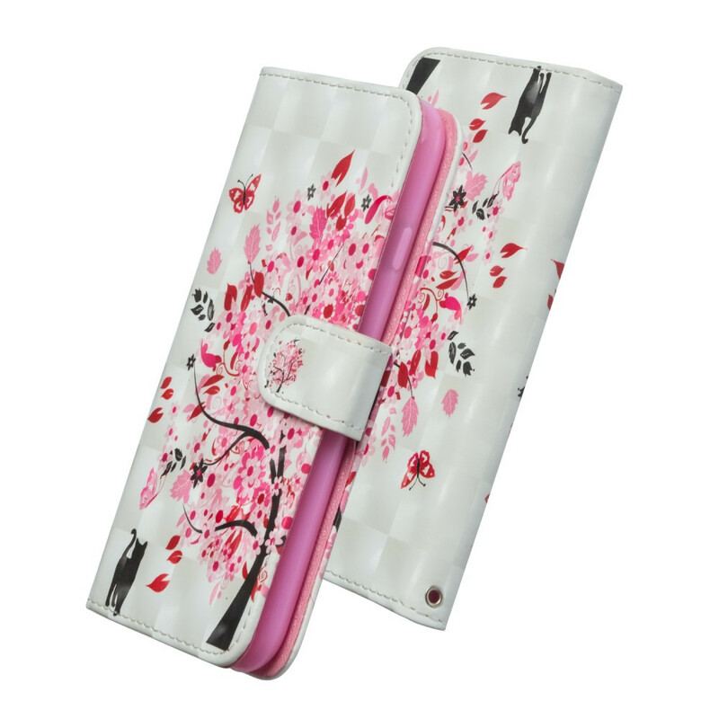Capa De Couro Para Samsung Galaxy A21s Árvore Rosa