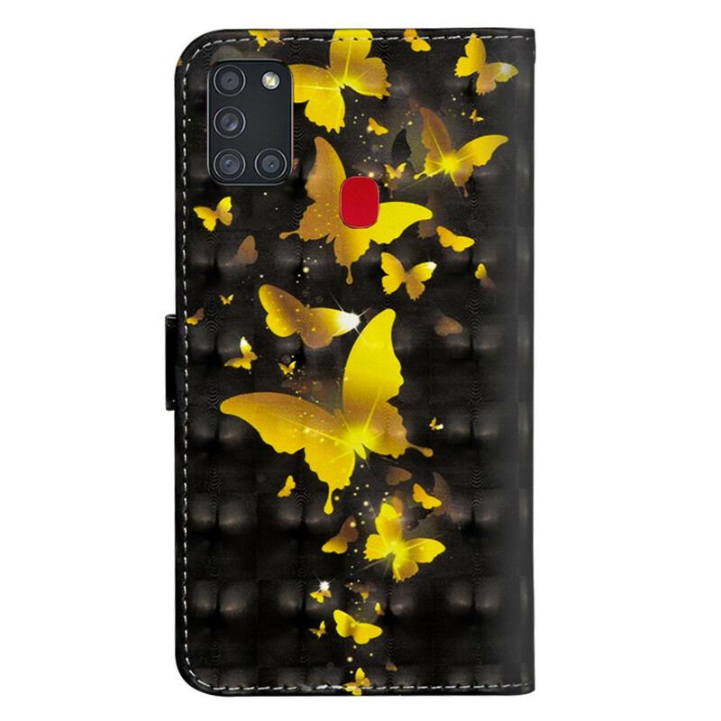 Capa De Couro Para Samsung Galaxy A21s Borboletas Amarelas