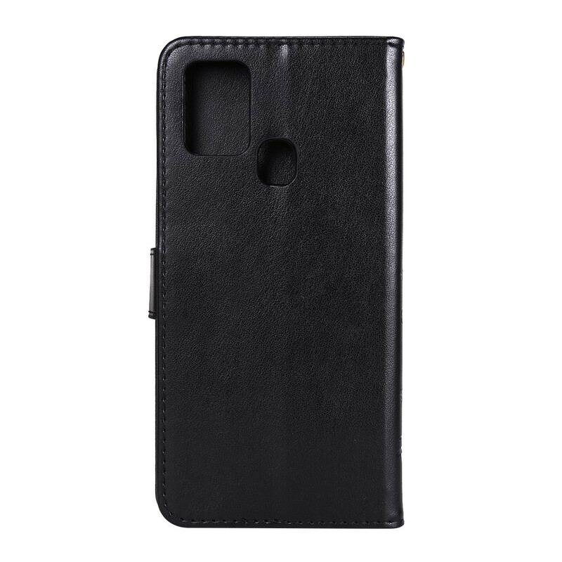 Capa De Couro Para Samsung Galaxy A21s Borboletas E Flores