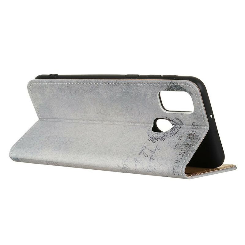 Capa De Couro Para Samsung Galaxy A21s Gato Viajante
