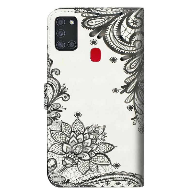 Capa De Couro Para Samsung Galaxy A21s Renda Chique