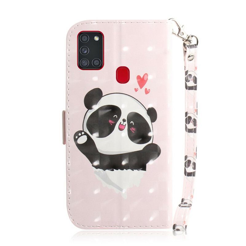 Capa Em Pele Para Samsung Galaxy A21s De Cordão Panda Love Com Cordão
