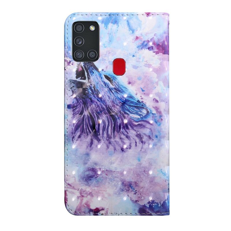Capa Flip Para Samsung Galaxy A21s Aquarela Lobo