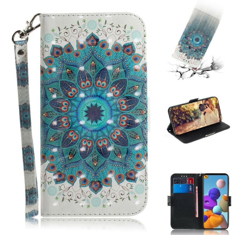 Capa Flip Para Samsung Galaxy A21s De Cordão Mandala Magistral Com Alça