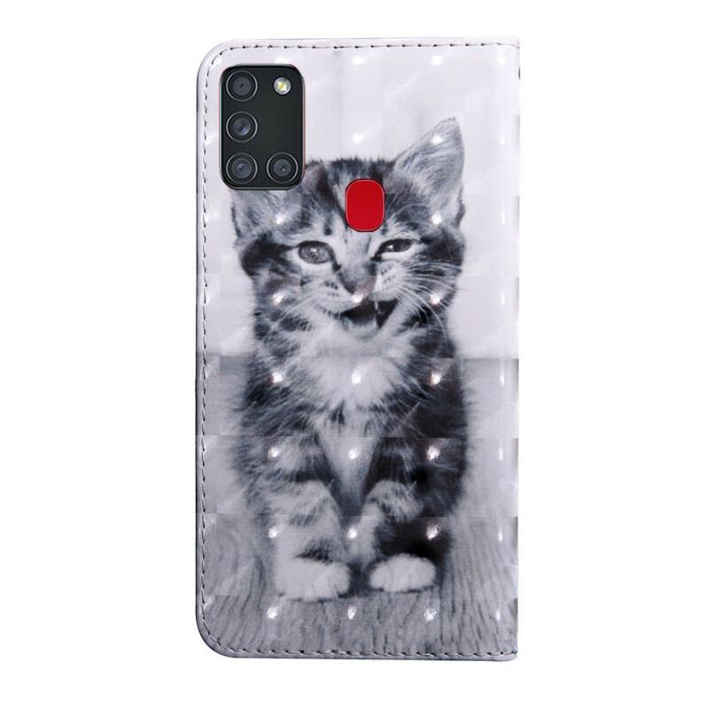 Capa Flip Para Samsung Galaxy A21s Gato Preto E Branco