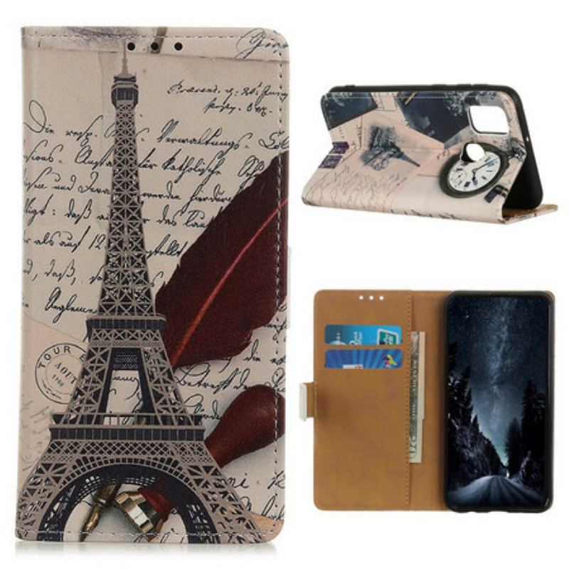 Capa Flip Para Samsung Galaxy A21s Torre Eiffel Do Poeta