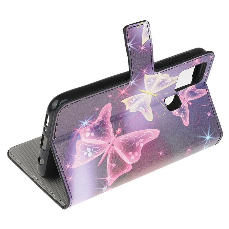 Capa Folio Para Samsung Galaxy A21s Borboletas Neon