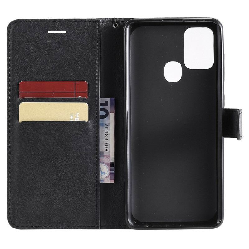 Capa Folio Para Samsung Galaxy A21s De Cordão Efeito De Couro Com Tiras