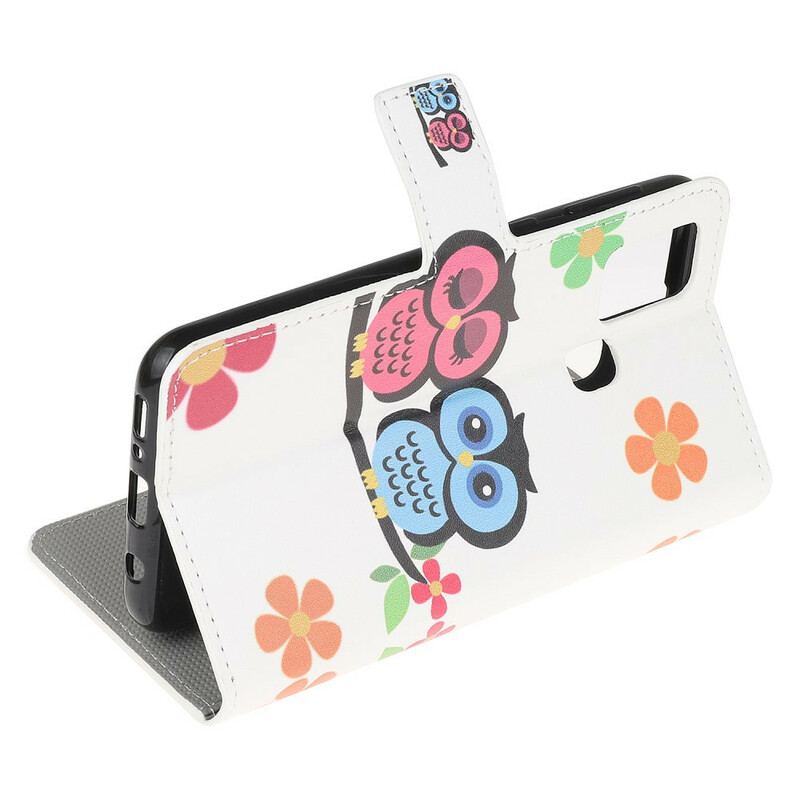 Capa Folio Para Samsung Galaxy A21s Família Coruja