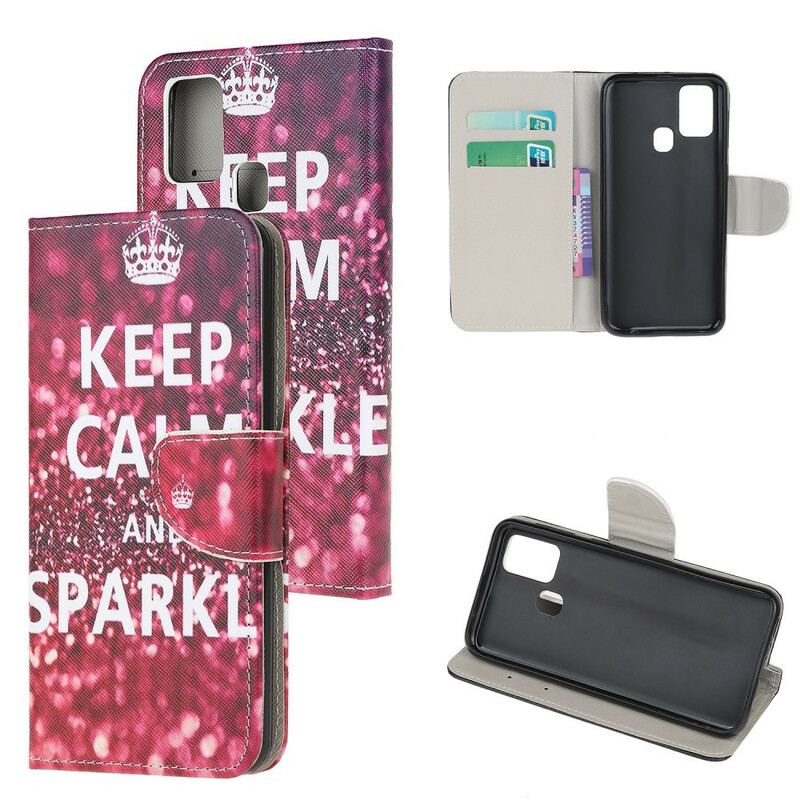 Capa Folio Para Samsung Galaxy A21s Mantenha A Calma E Brilhe