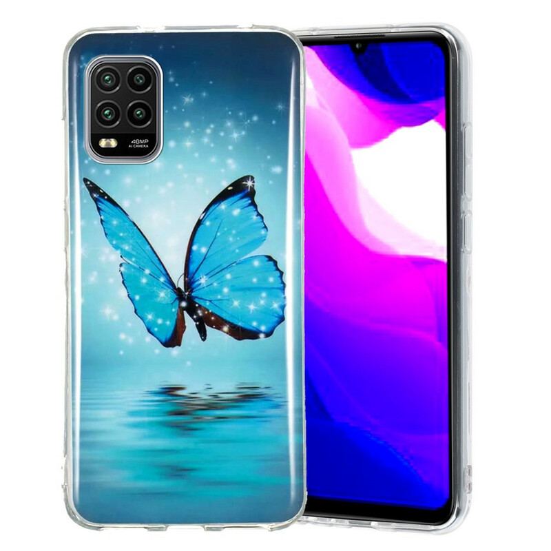 Capa De Celular Para Xiaomi Mi 10 Lite Borboleta Azul Fluorescente
