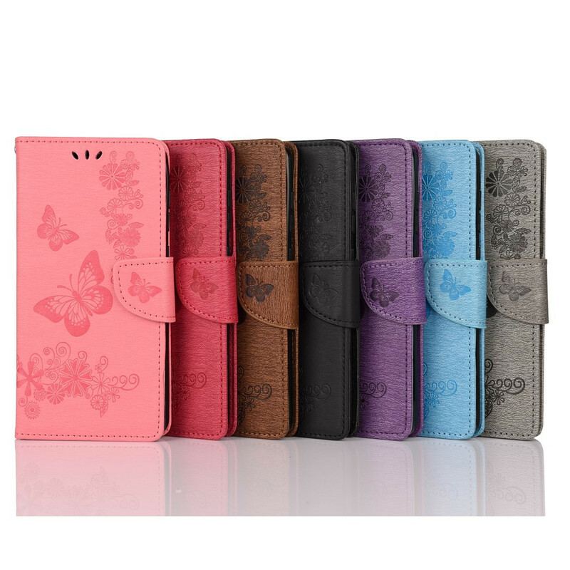 Capa Flip Para Xiaomi Mi 10 Lite Apenas Borboletas Com Cordão