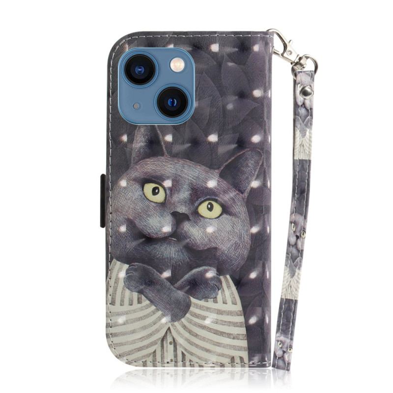 Capa De Couro Para iPhone 14 Plus De Cordão Gatos Tangas