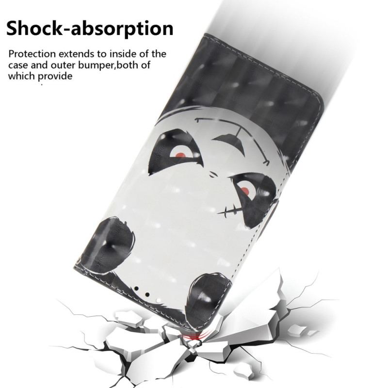 Capa De Couro Para iPhone 14 Plus De Cordão Panda Irritado Com Cordão