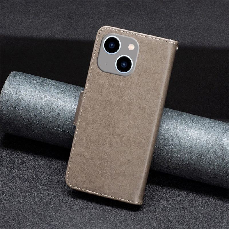 Capa Em Pele Para iPhone 14 Plus De Cordão Strappy Estampado Borboletas