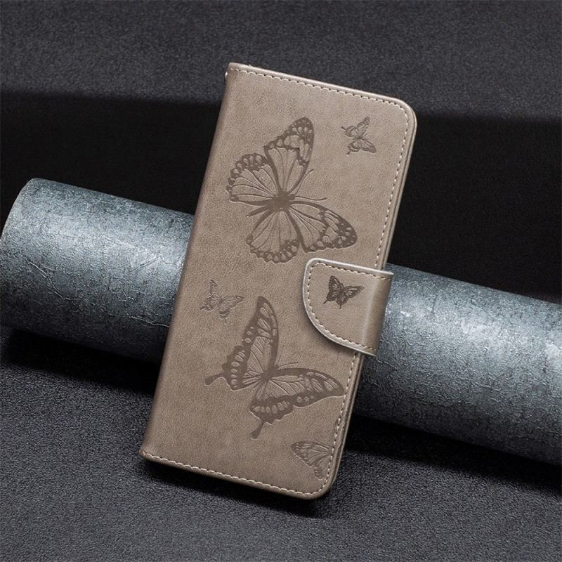 Capa Em Pele Para iPhone 14 Plus De Cordão Strappy Estampado Borboletas