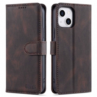 Capa Em Pele Para iPhone 14 Plus Efeito Couro Azns