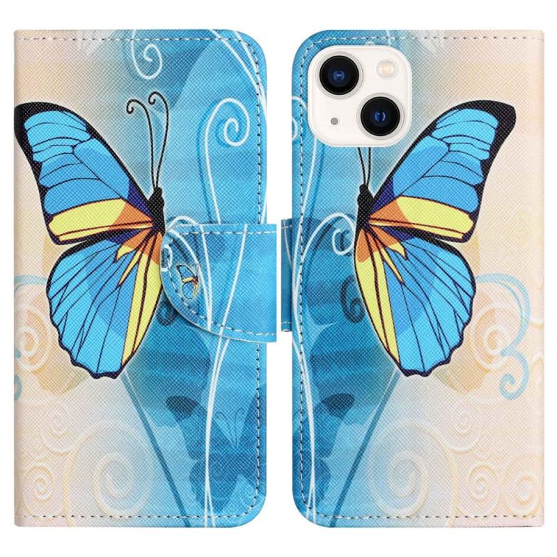 Capa Em Pele Para iPhone 14 Plus Lindas Borboletas