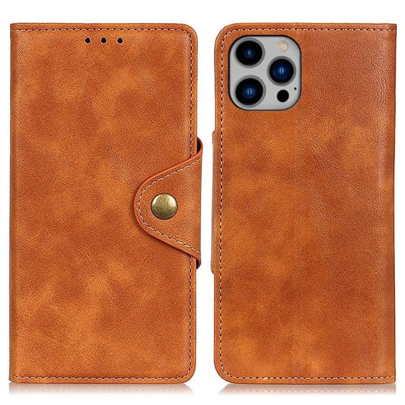 Capa Flip Para iPhone 14 Plus Botão De Couro Falso