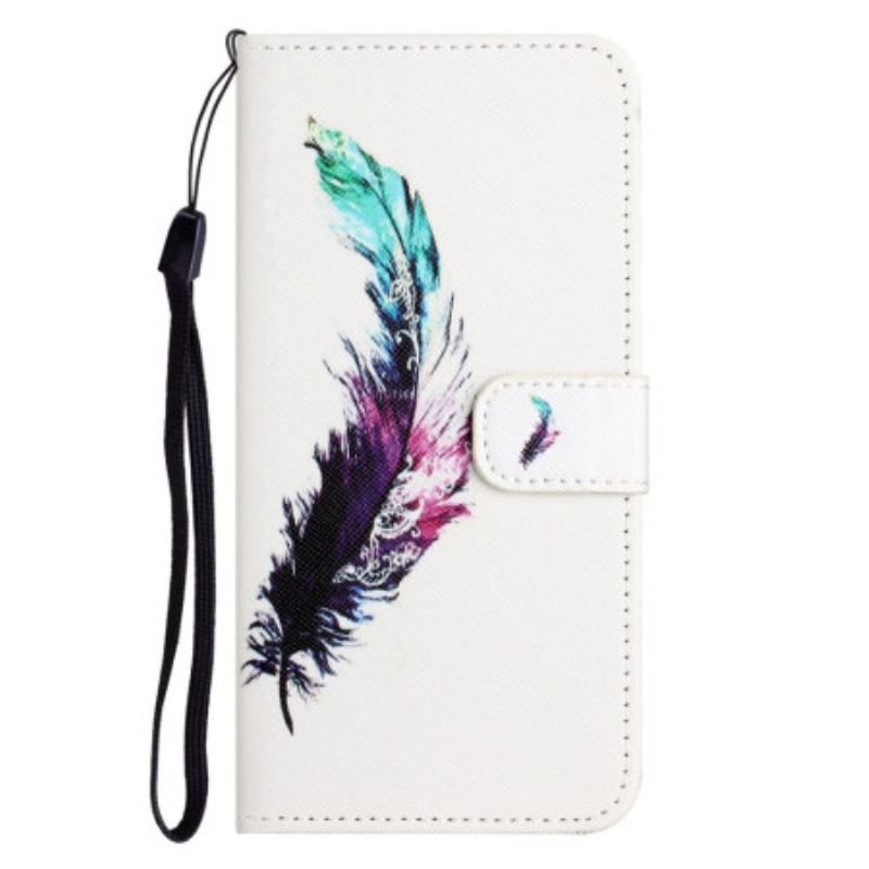Capa Flip Para iPhone 14 Plus De Cordão Cinta De Penas
