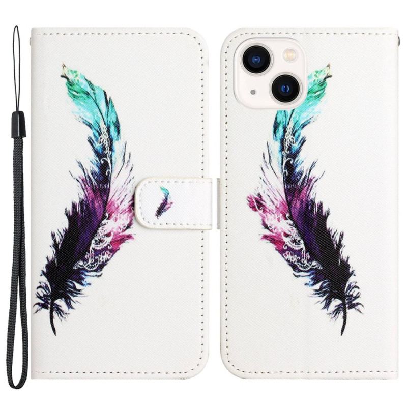 Capa Flip Para iPhone 14 Plus De Cordão Cinta De Penas